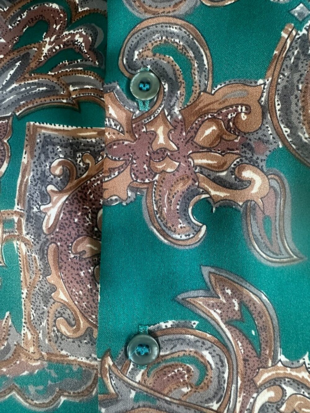 Vintage Tori Richard Men's Green Brown Gray Wave Pattern Hawaiian Shirt Medium - Picture 4 of 5